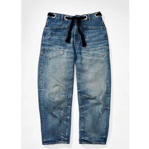 Free People We The Free Moxie Pull-On Barrel Jeans Timeless Blue Splattered Jean